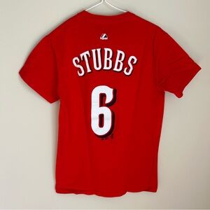 Majestic Cincinnati Reds Baseball Stubbs #6 Red Graphic Tee T-Shirt Top Sz S